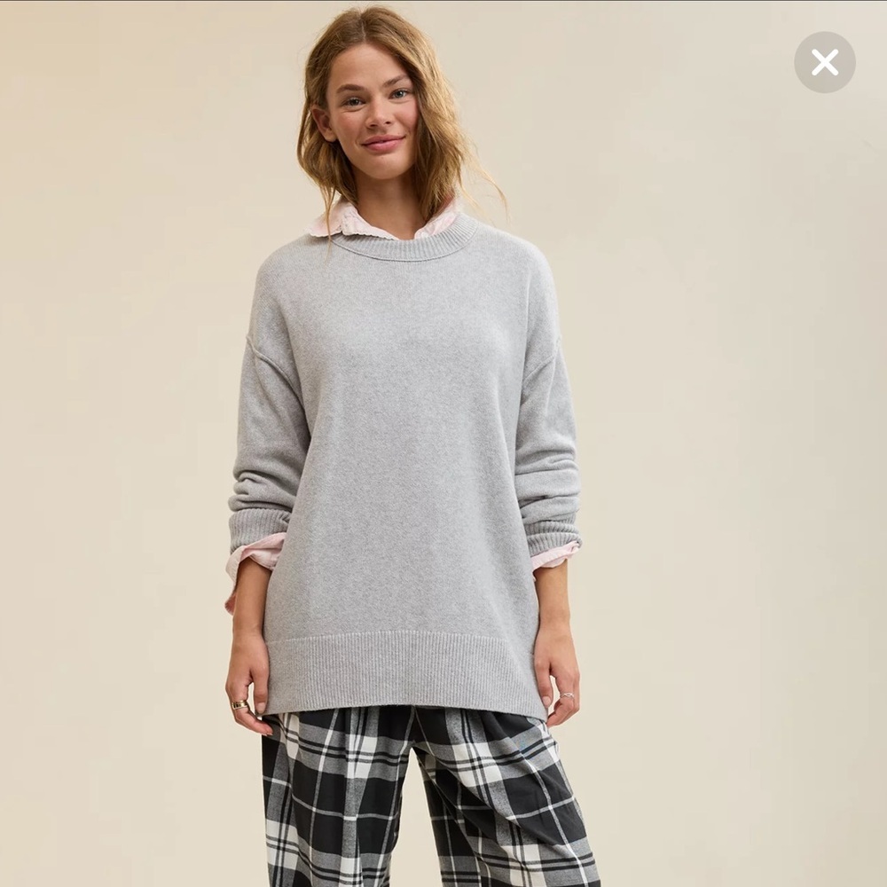 Aerie Gray Soft Oversized Crew Neck Sweater Size Large